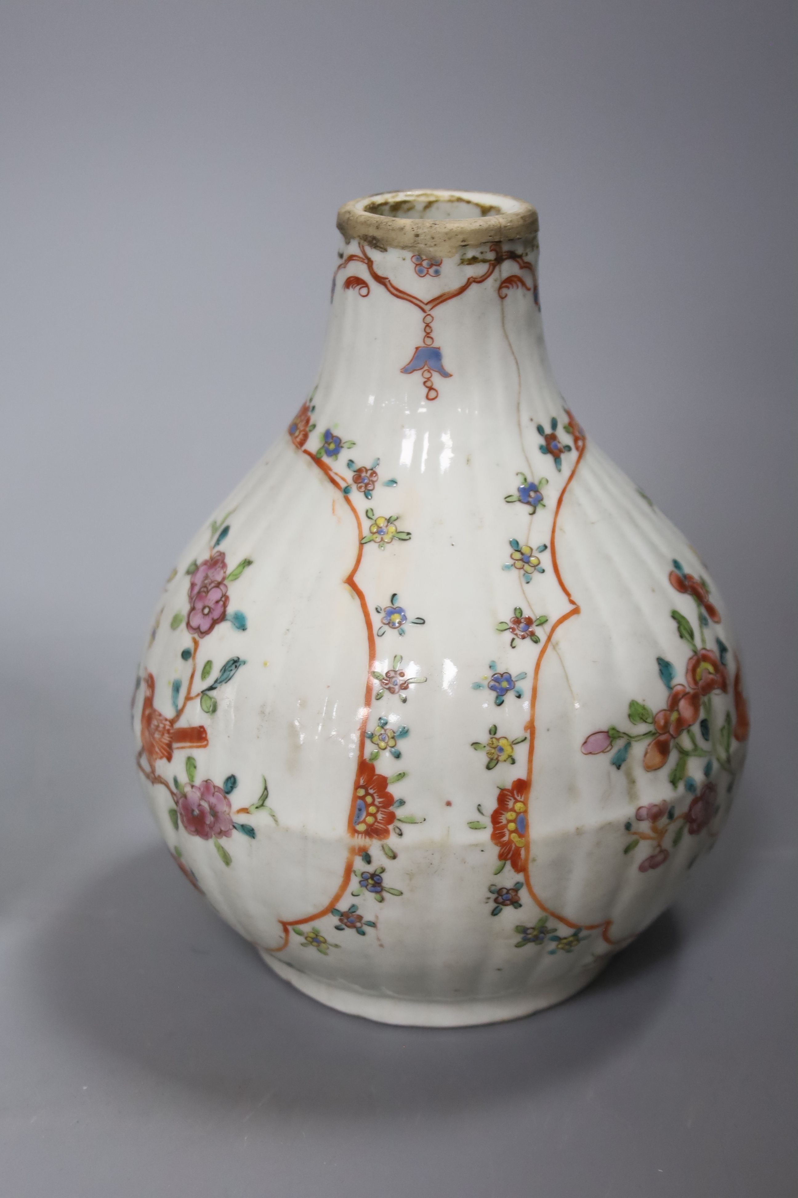 A Chinese Qianlong period bottle vase, reduced, height 29.5cm, and a Chinese plate with signature on back